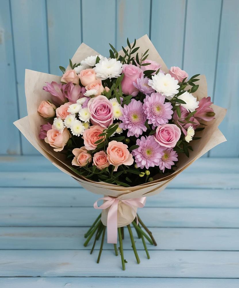 Букет цветов из: Хризантемы, Розы и Альстромерии в Петровской