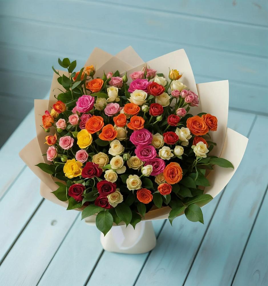 Букет Микс из разноцветных кустовых роз в Петровской