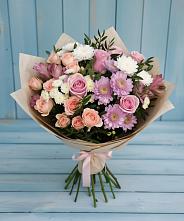 Букет цветов из:  Хризантемы, Розы и Альстромерии в Петровской